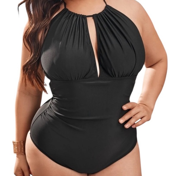 NWOT SHEIN Plus Sexy Ruched Cut-Out One Piece Black Swimsuit 14 1XL - Picture 1 of 11